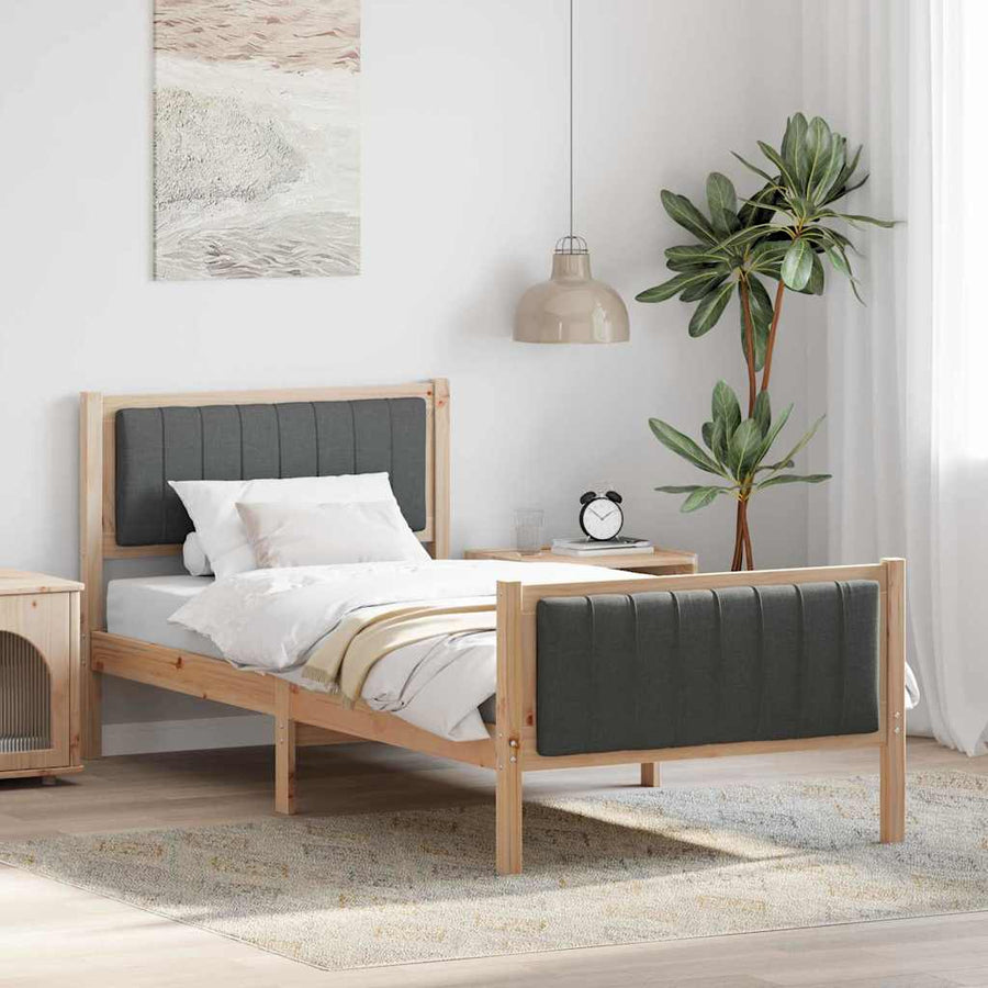 Bedframe Bruin en donkergrijs 90 x 190 cm Massief grenenhout