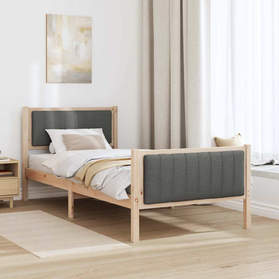 Bedframe Bruin en donkergrijs 90 x 190 cm Massief grenenhout