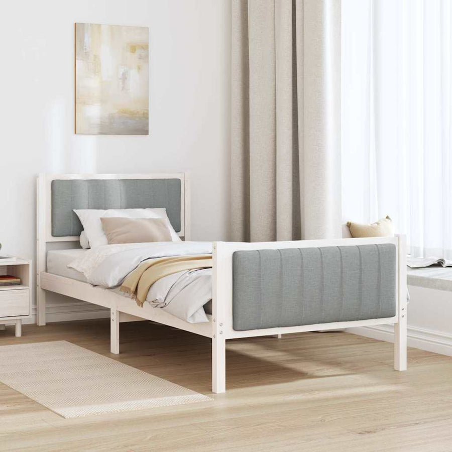 Bedframe Wit en lichtgrijs 90 x 190 cm Massief grenenhout
