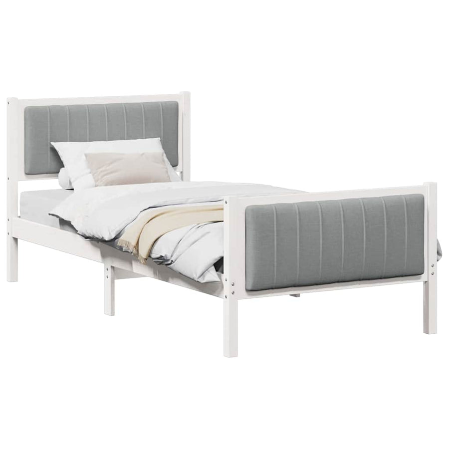 Bedframe Wit en lichtgrijs 90 x 190 cm Massief grenenhout