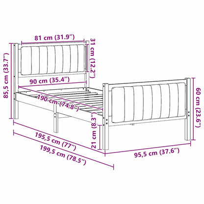 Bedframe Wit en lichtgrijs 90 x 190 cm Massief grenenhout