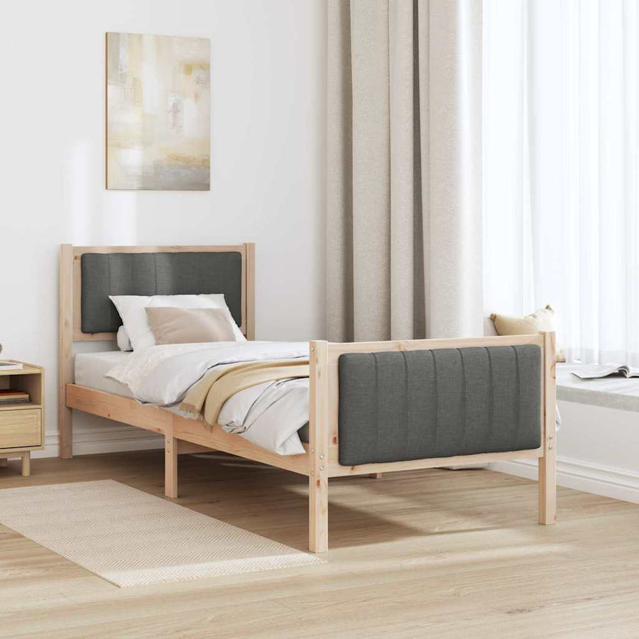 Bedframe Bruin en donkergrijs 75 x 190 cm Massief grenenhout