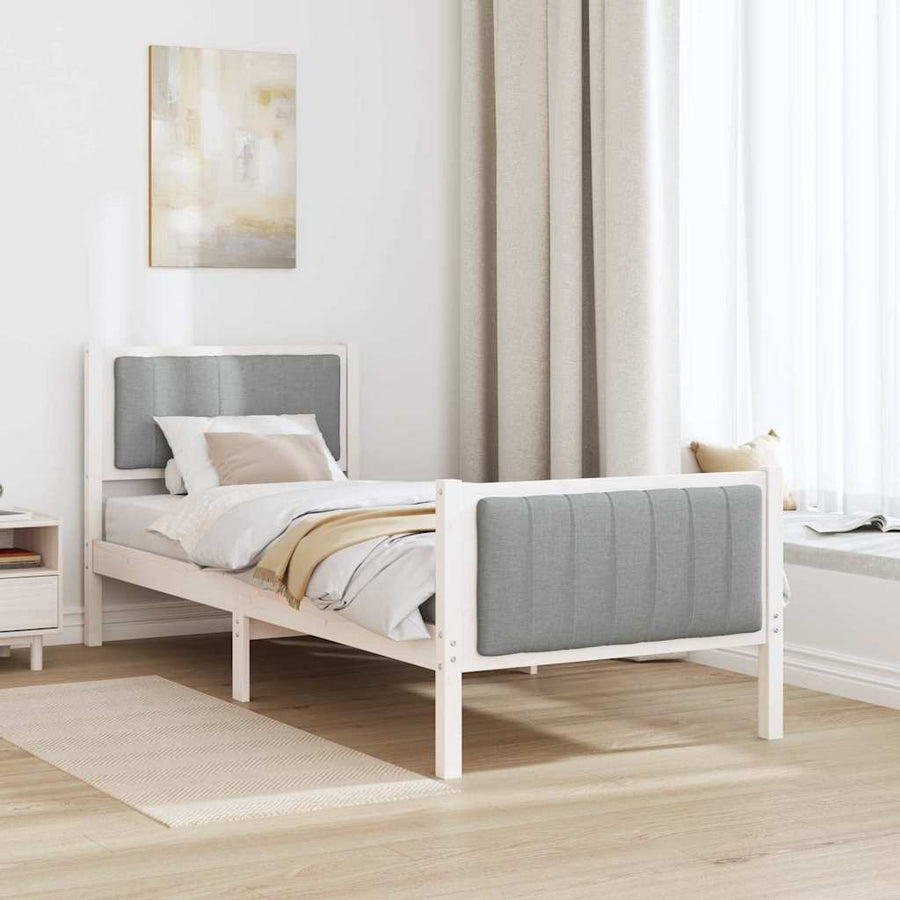 Bedframe Wit en lichtgrijs 75 x 190 cm Massief grenenhout