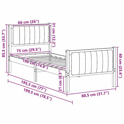 Bedframe Wit en lichtgrijs 75 x 190 cm Massief grenenhout