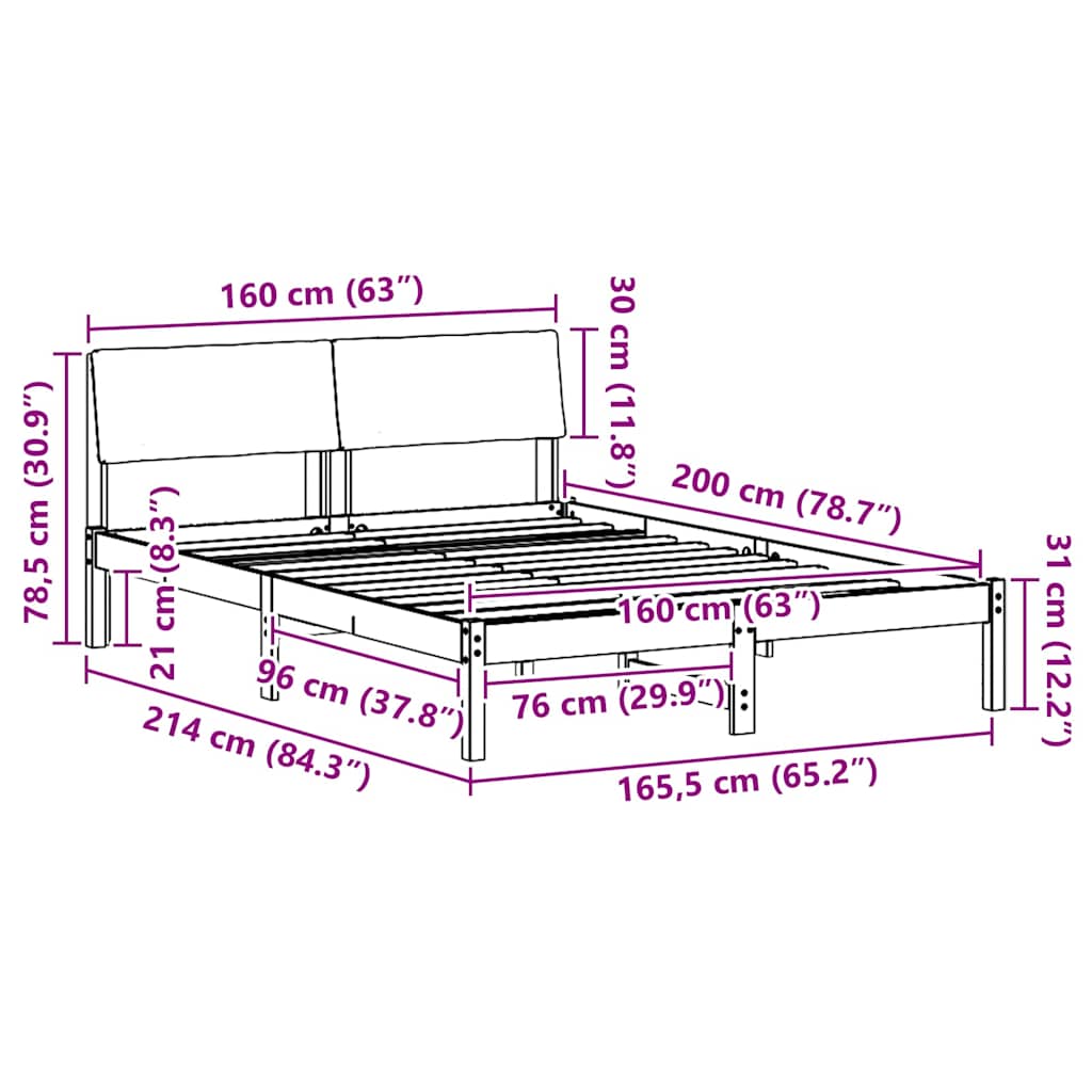 Bedframe Bruin en lichtgrijs 160 x 200 cm Massief grenenhout
