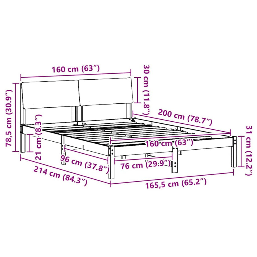 Bedframe Bruin en lichtgrijs 160 x 200 cm Massief grenenhout