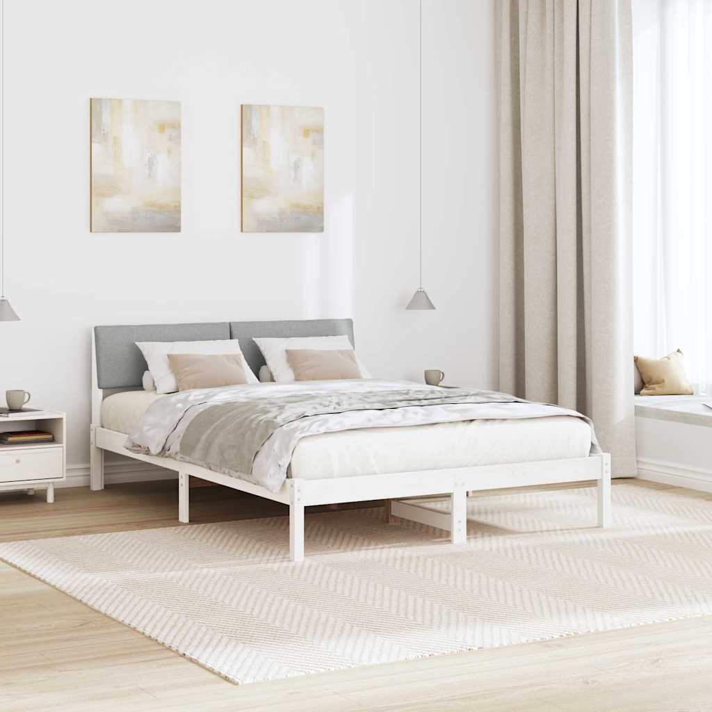 Bedframe Wit en lichtgrijs 150 x 200 cm Massief grenenhout