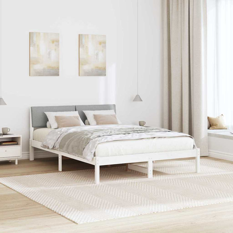 Bedframe Wit en lichtgrijs 150 x 200 cm Massief grenenhout