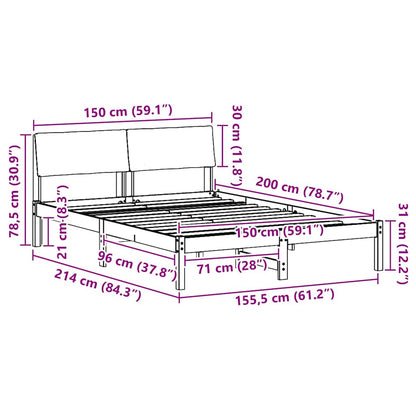 Bedframe Wit en lichtgrijs 150 x 200 cm Massief grenenhout