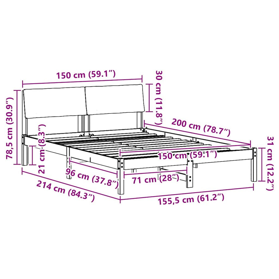 Bedframe Wit en lichtgrijs 150 x 200 cm Massief grenenhout