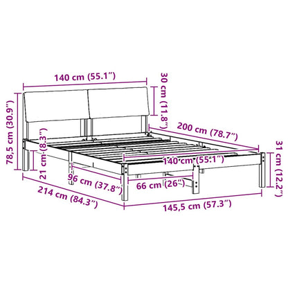 Bedframe Bruin en zwart 140 x 200 cm Massief grenenhout