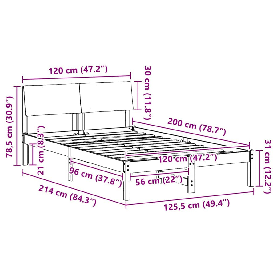 Bedframe Bruin en donkergrijs 120 x 200 cm Massief grenenhout