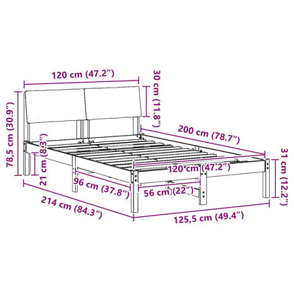 Bedframe Bruin en taupe 120 x 200 cm Massief grenenhout