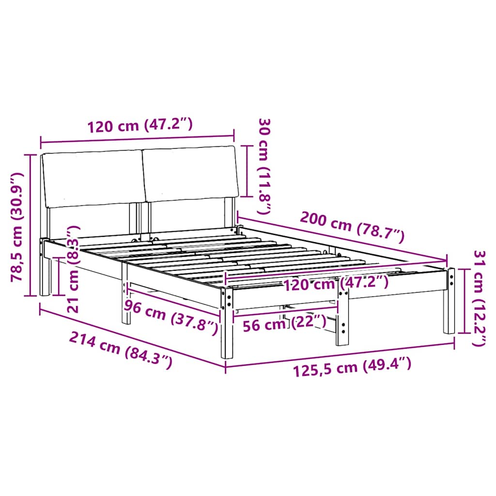 Bedframe Wit en lichtgrijs 120 x 200 cm Massief grenenhout