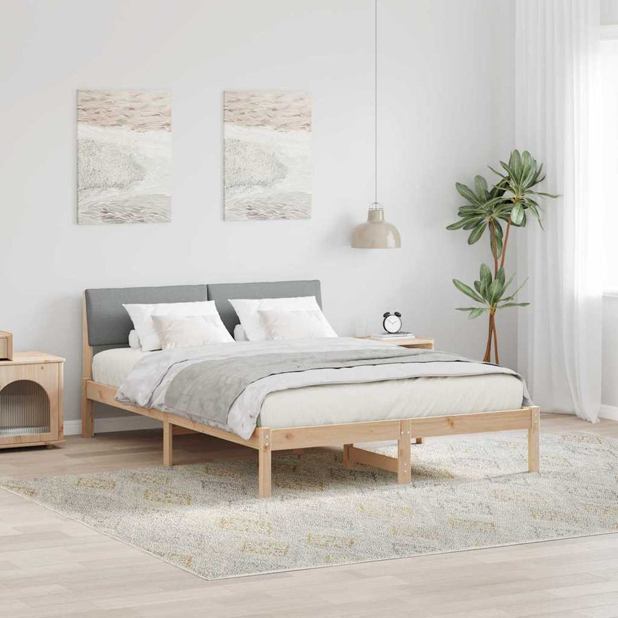Bedframe Bruin en lichtgrijs 140 x 190 cm Massief grenenhout