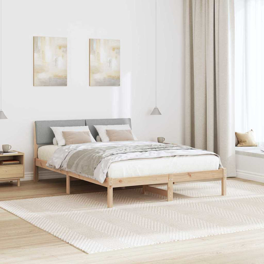 Bedframe Bruin en lichtgrijs 140 x 190 cm Massief grenenhout