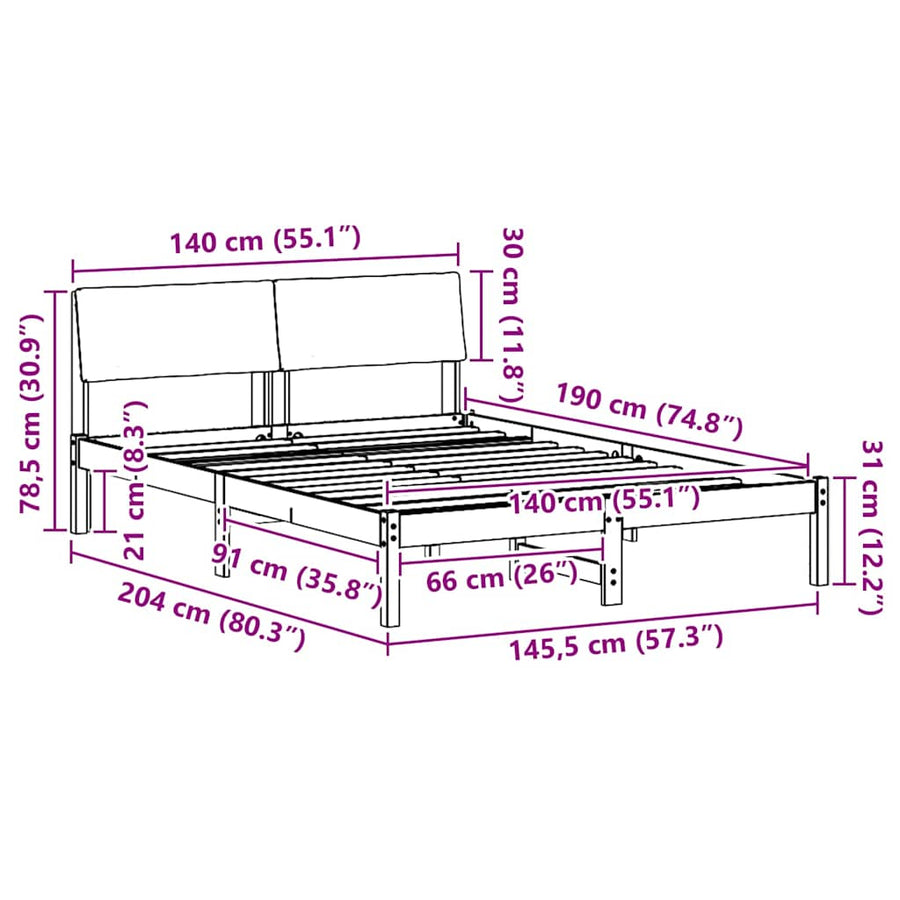 Bedframe Bruin en lichtgrijs 140 x 190 cm Massief grenenhout