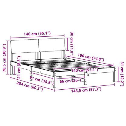 Bedframe Bruin en taupe 140 x 190 cm Massief grenenhout