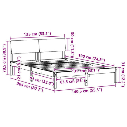 Bedframe Bruin en lichtgrijs 135 x 190 cm Massief grenenhout
