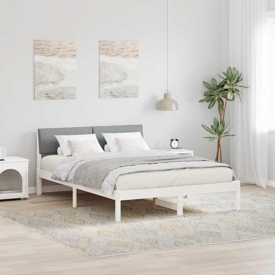 Bedframe Wit en lichtgrijs 135 x 190 cm Massief grenenhout