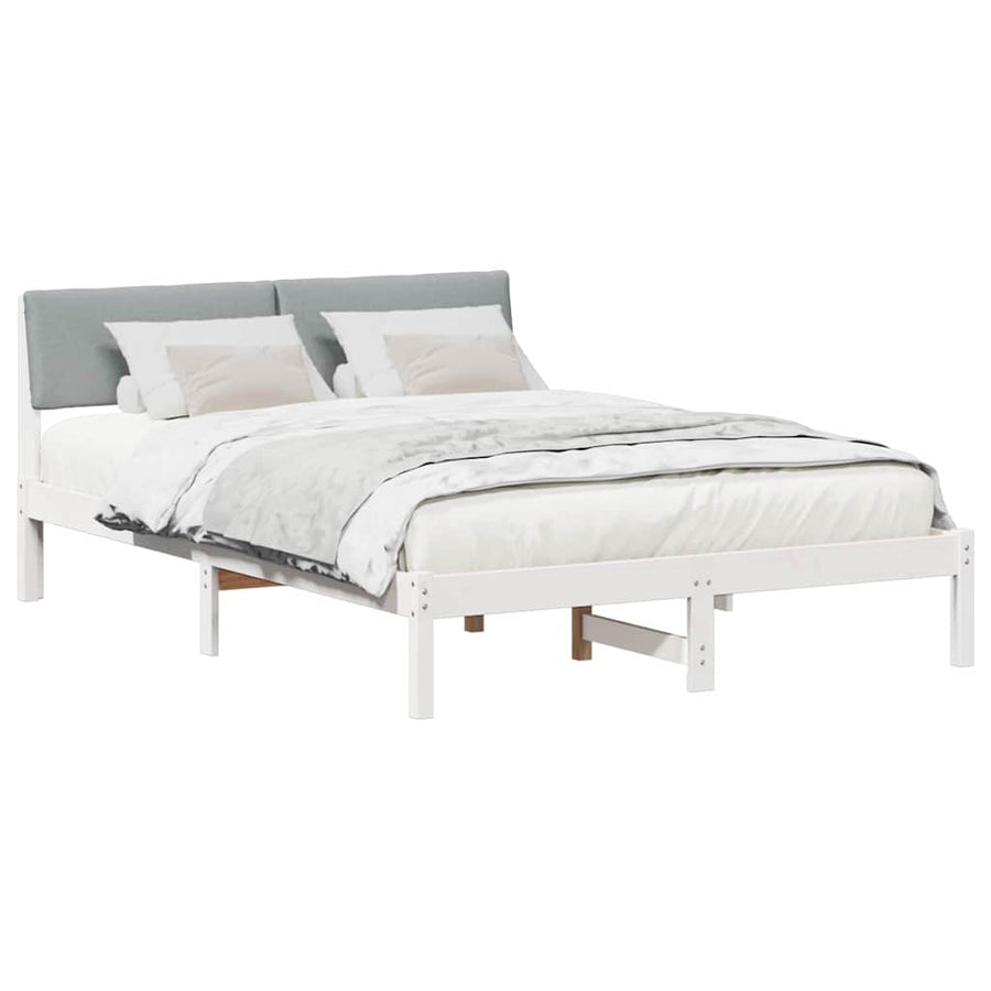 Bedframe Wit en lichtgrijs 135 x 190 cm Massief grenenhout