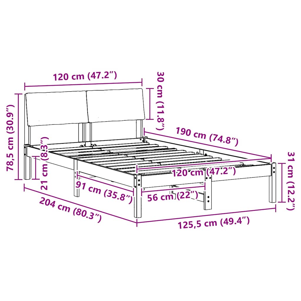 Bedframe Bruin en lichtgrijs 120 x 190 cm Massief grenenhout