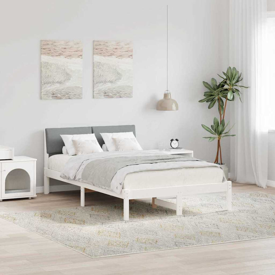 Bedframe Wit en lichtgrijs 120 x 190 cm Massief grenenhout