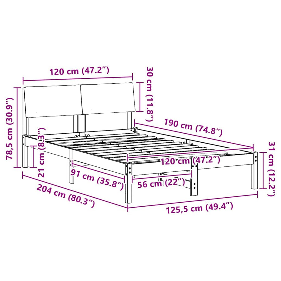 Bedframe Wit en lichtgrijs 120 x 190 cm Massief grenenhout