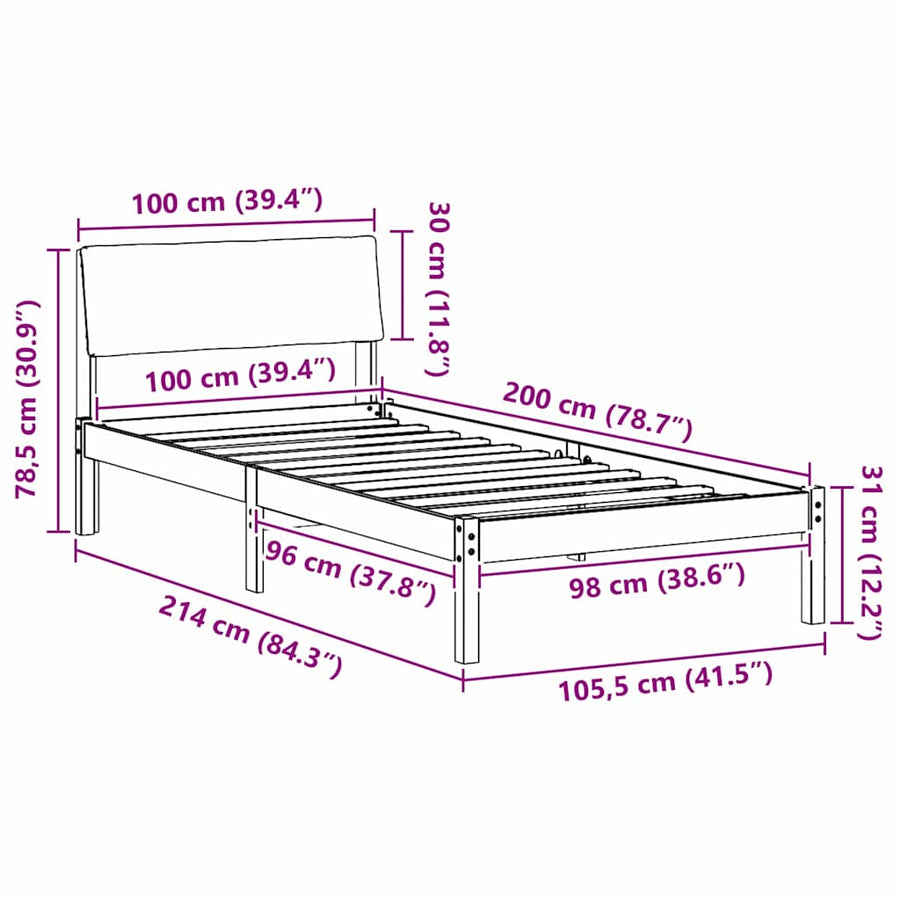 Bedframe Bruin en zwart 100 x 200 cm Massief grenenhout