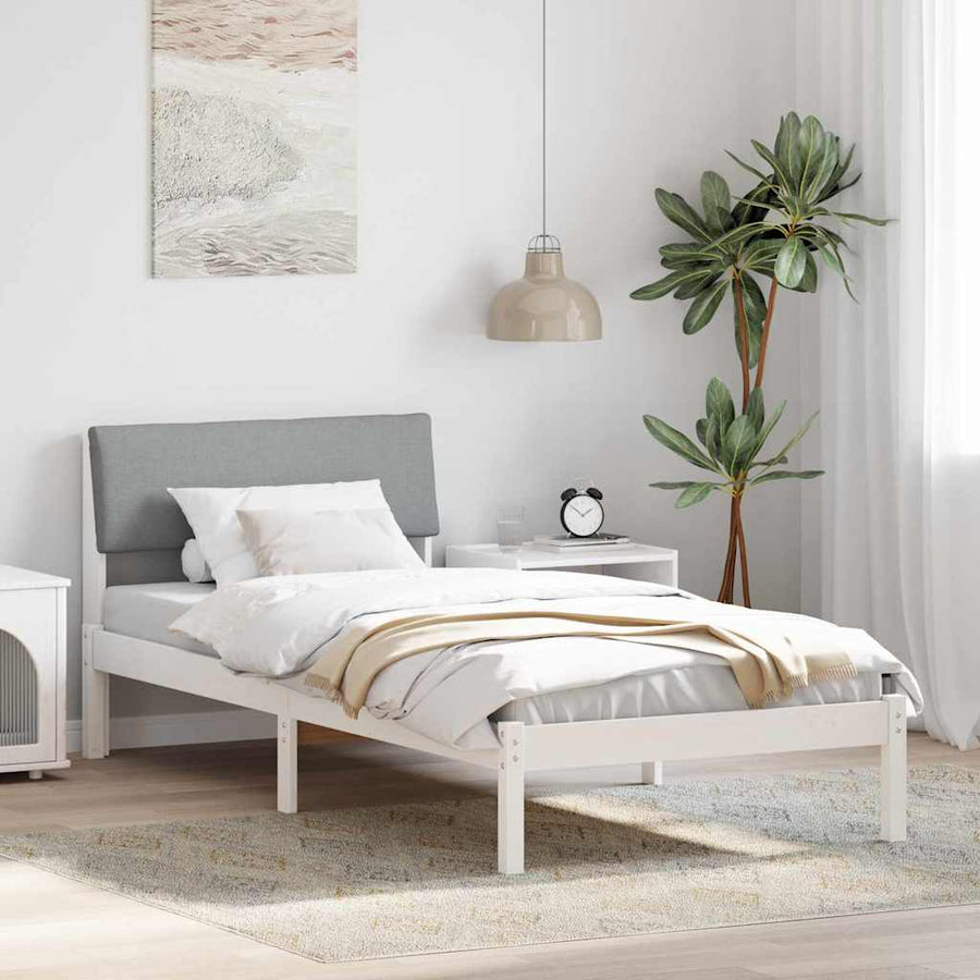 Bedframe Wit en lichtgrijs 100 x 200 cm Massief grenenhout