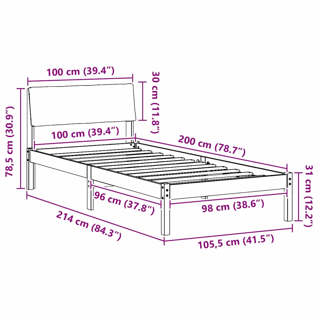 Bedframe Wit en lichtgrijs 100 x 200 cm Massief grenenhout
