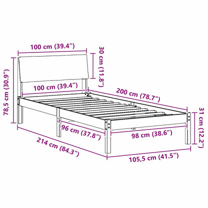 Bedframe Wit en lichtgrijs 100 x 200 cm Massief grenenhout