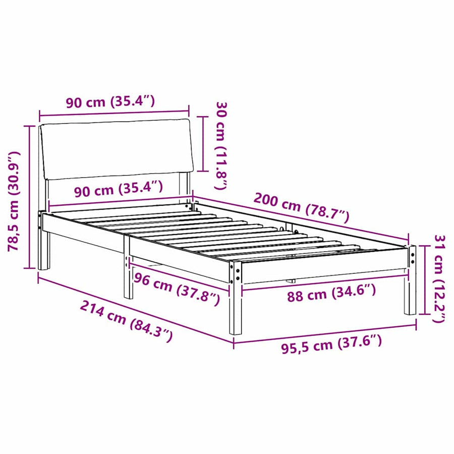 Bedframe Bruin en zwart 90 x 200 cm Massief grenenhout