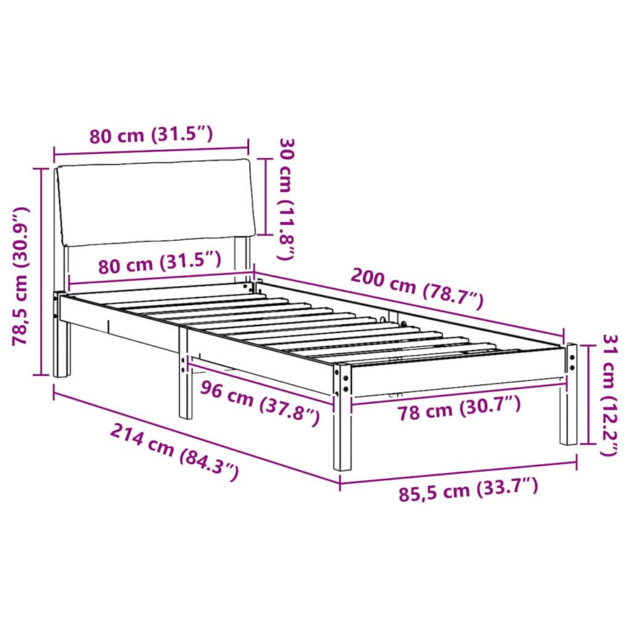 Bedframe Bruin en zwart 80 x 200 cm Massief grenenhout