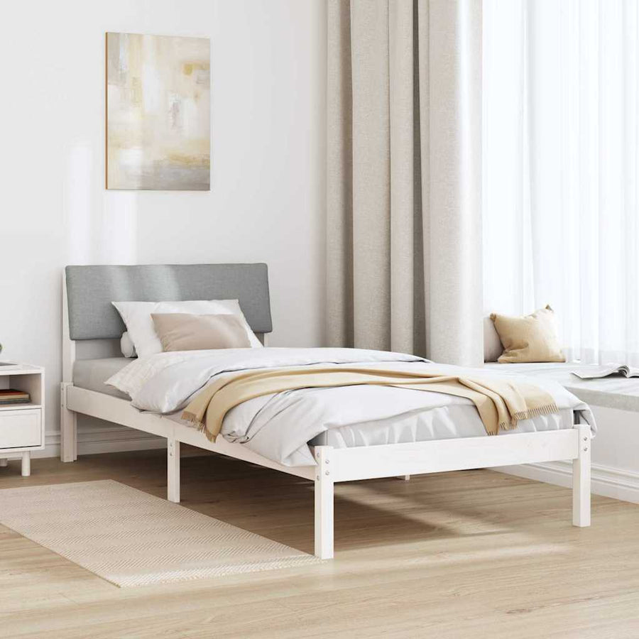 Bedframe Wit en lichtgrijs 90 x 190 cm Massief grenenhout