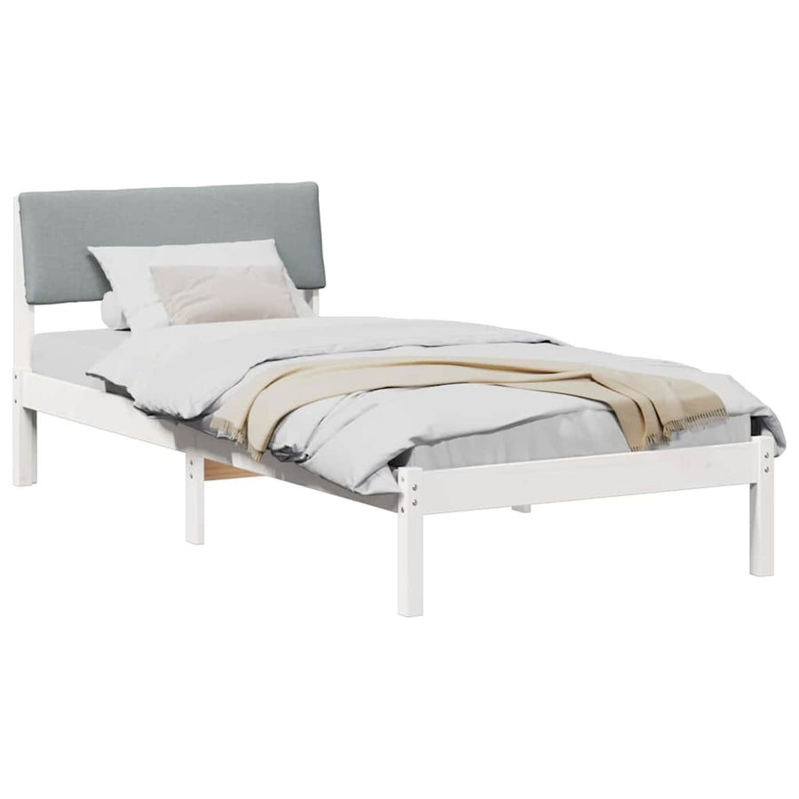 Bedframe Wit en lichtgrijs 90 x 190 cm Massief grenenhout