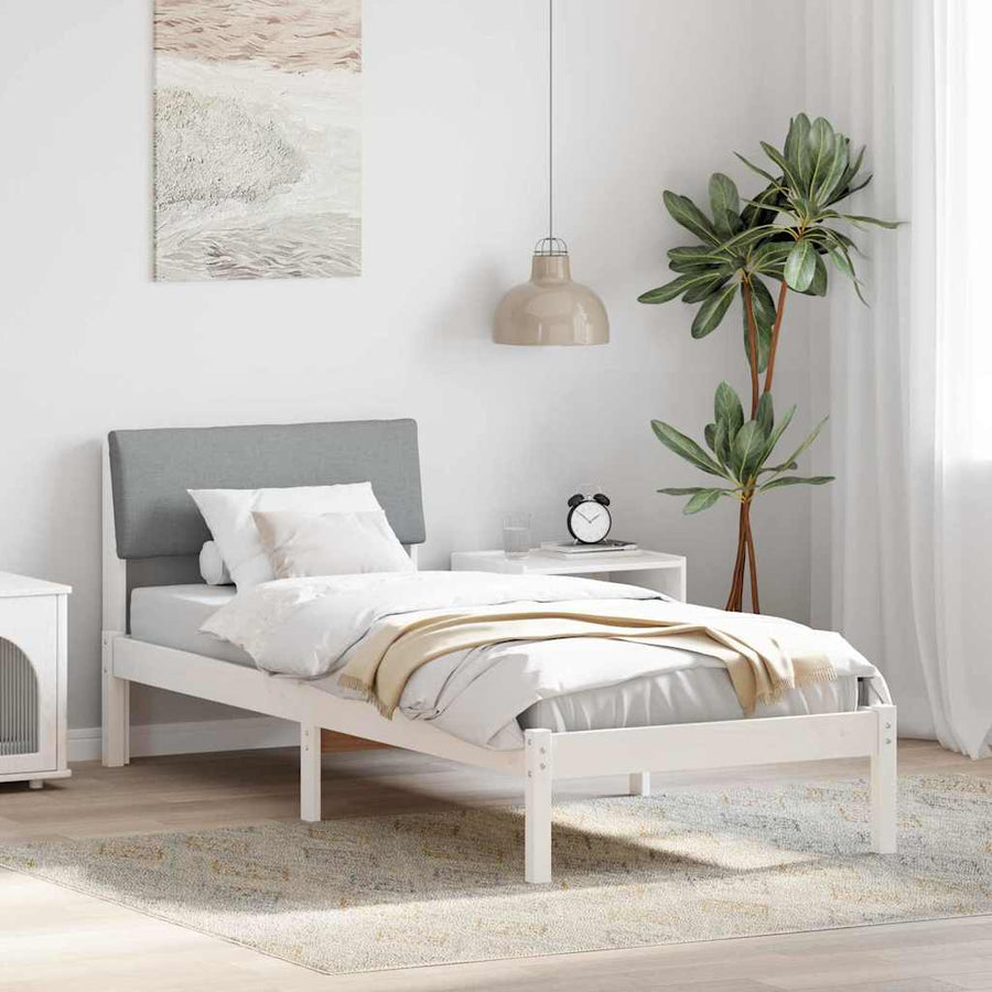 Bedframe Wit en lichtgrijs 75 x 190 cm Massief grenenhout