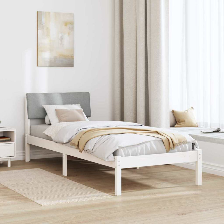 Bedframe Wit en lichtgrijs 75 x 190 cm Massief grenenhout