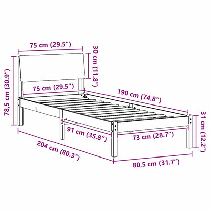 Bedframe Wit en lichtgrijs 75 x 190 cm Massief grenenhout
