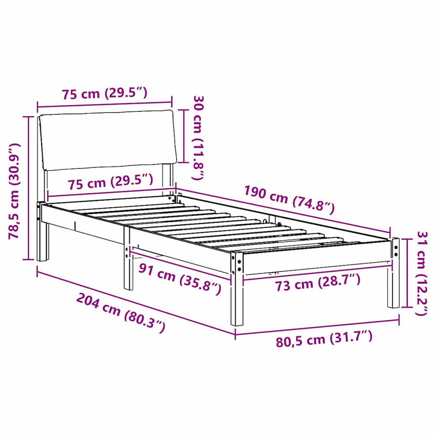 Bedframe Wit en lichtgrijs 75 x 190 cm Massief grenenhout