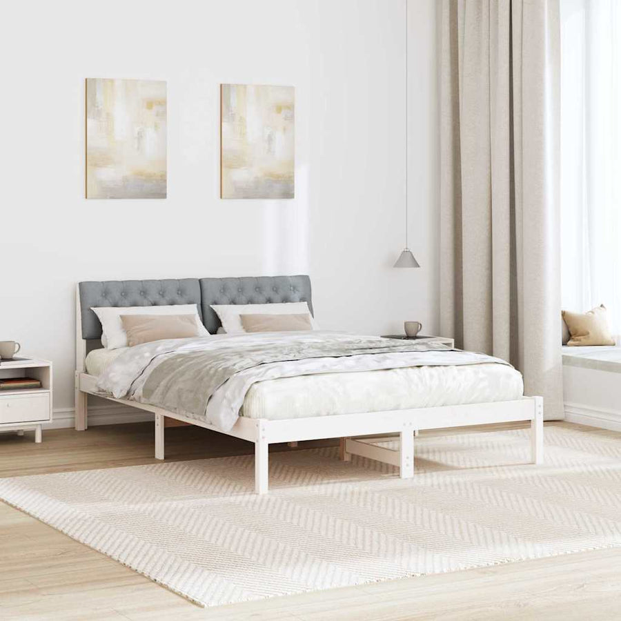 Bedframe Wit en lichtgrijs 160 x 200 cm Massief grenenhout