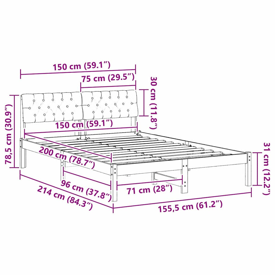 Bedframe Bruin en lichtgrijs 150 x 200 cm Massief grenenhout