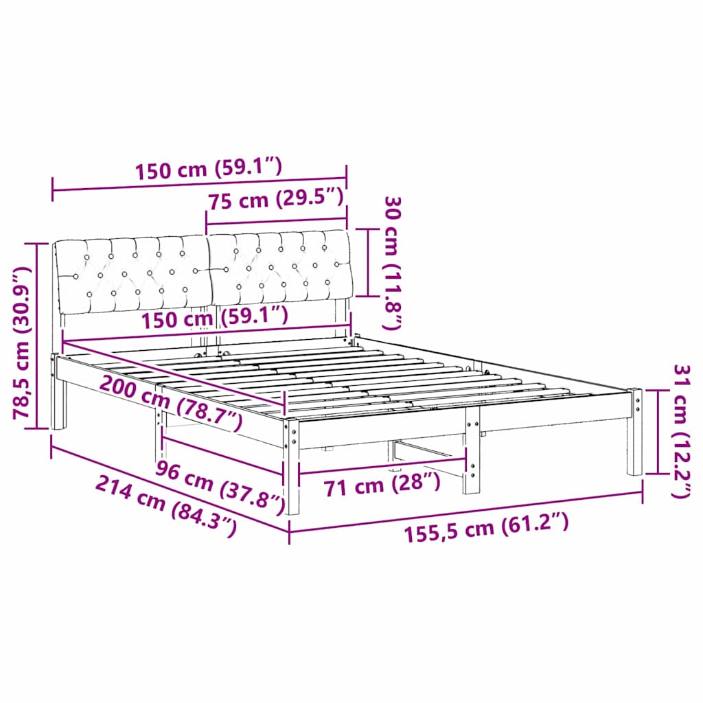 Bedframe Bruin en taupe 150 x 200 cm Massief grenenhout