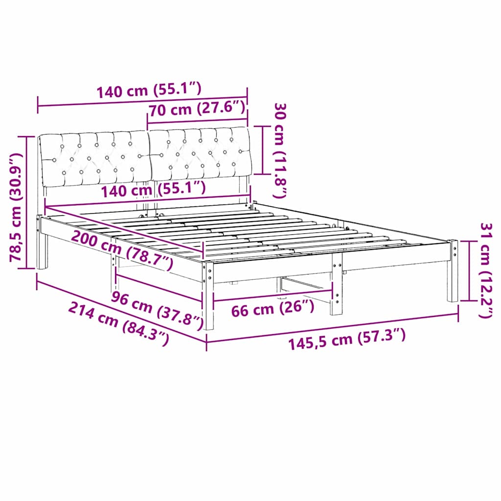 Bedframe Bruin en lichtgrijs 140 x 200 cm Massief grenenhout