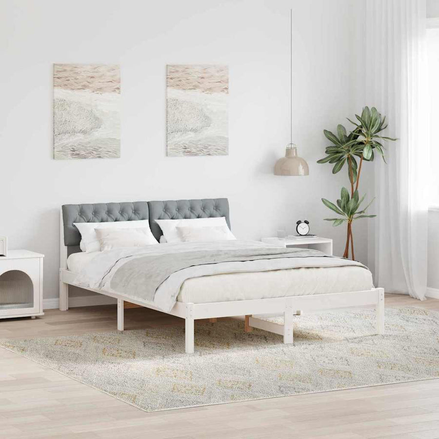 Bedframe Wit en lichtgrijs 140 x 200 cm Massief grenenhout