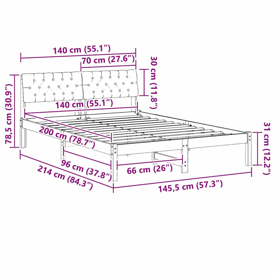 Bedframe Wit en lichtgrijs 140 x 200 cm Massief grenenhout