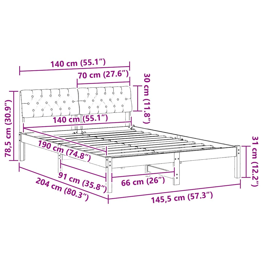 Bedframe Bruin en donkergrijs 140 x 190 cm Massief grenenhout