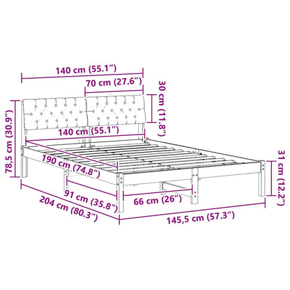 Bedframe Bruin en donkergrijs 140 x 190 cm Massief grenenhout