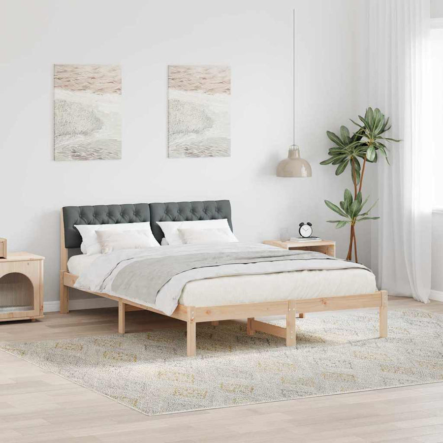 Bedframe Bruin en donkergrijs 135 x 190 cm Massief grenenhout