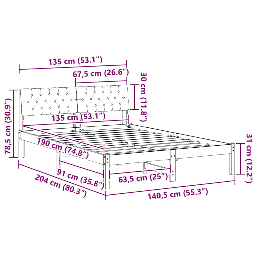 Bedframe Bruin en taupe 135 x 190 cm Massief grenenhout